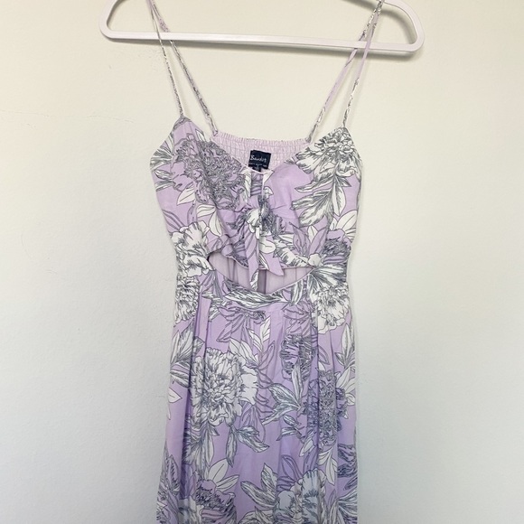 Bardot Ibiza Floral Midi Dress Tie Front Cutout Spring Boho Lavender Purple Sz 4 - Picture 4 of 11